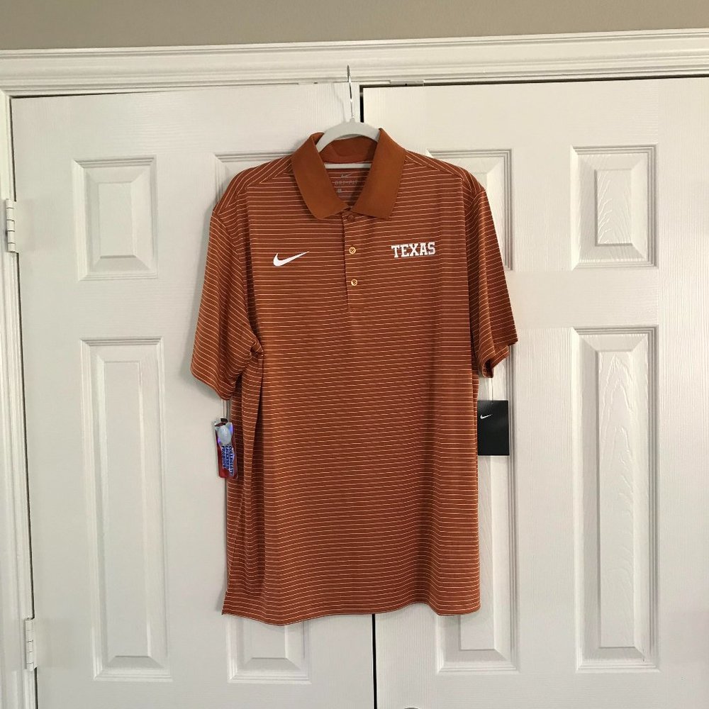 NIKE TEXAS DRY-FIT BURNT ORANGE WITH WHITE STRIPES MEN'S POLO NWT